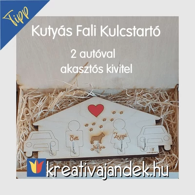 Kutyás fali kulcstartó díszdobozban