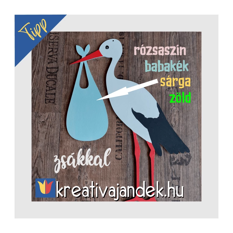 Festett gólya, mely jelzi a születendő baba nemét