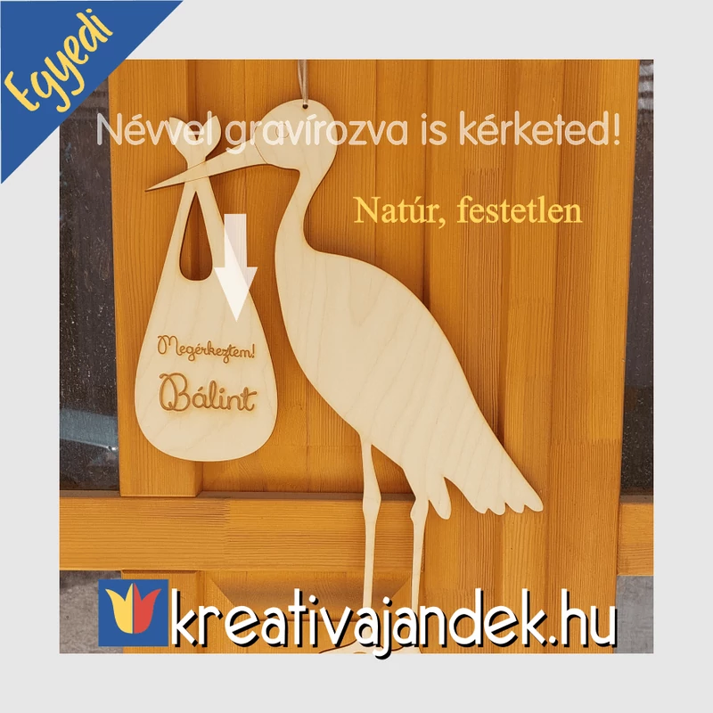 Festettlen de névvel gravírozott gólya