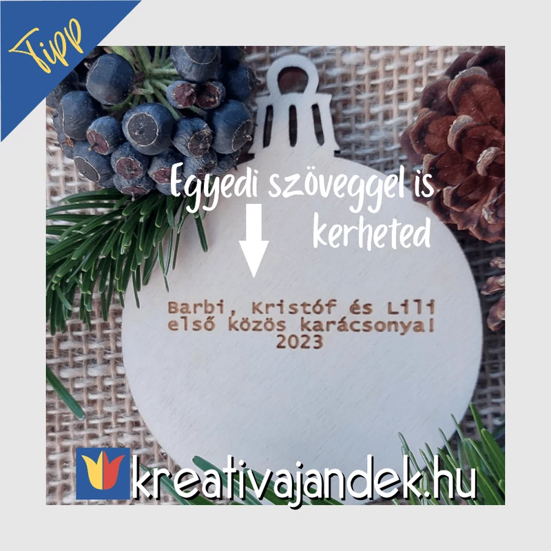 Egyedi szöveg gravírozása karácsonyfa díszbe
