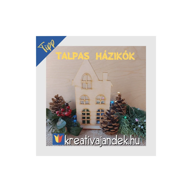 Karácsonyi dekoráció fa házikó talppal