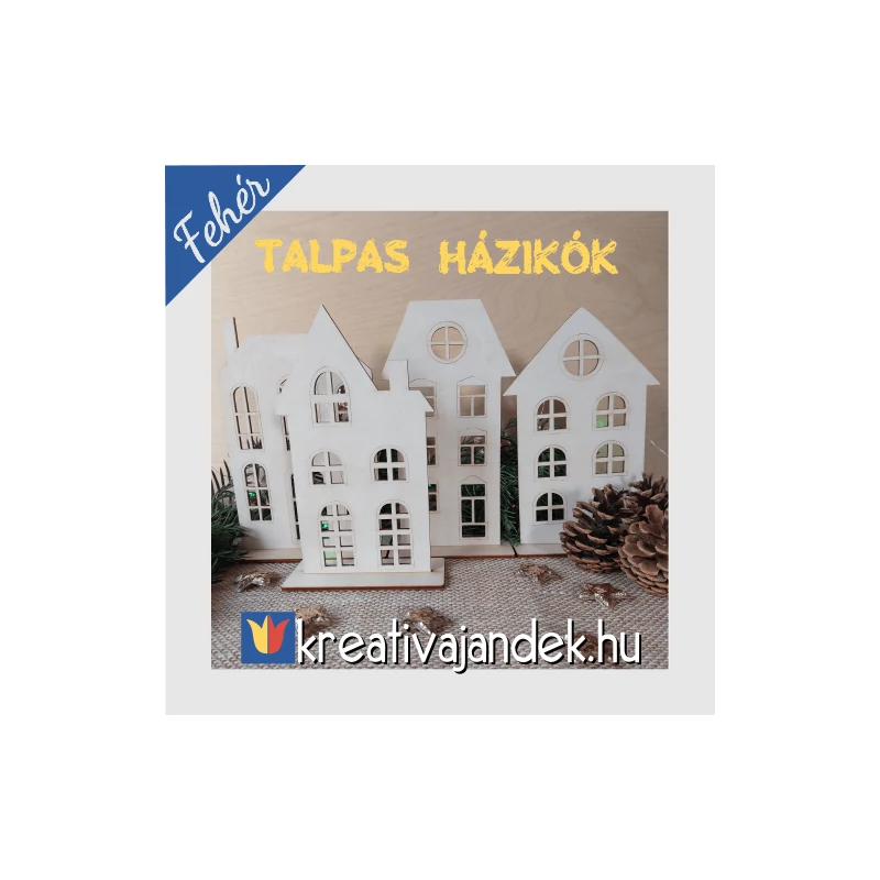 Fehér talpas házikók karácsonyi dekoráció