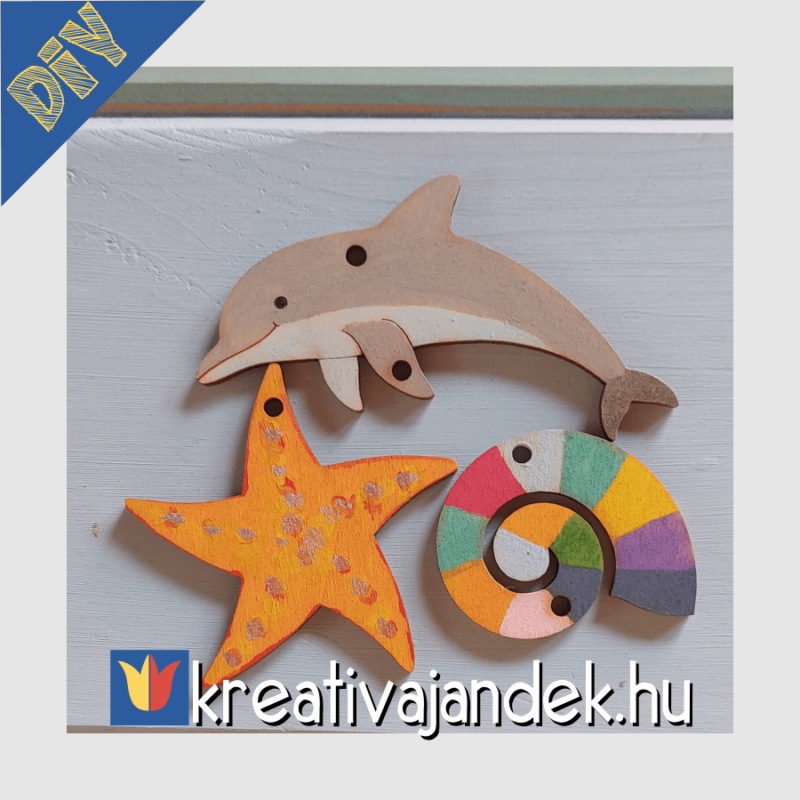 Delfin, tengeri csillag és csiga alkotó csomag a tengerről