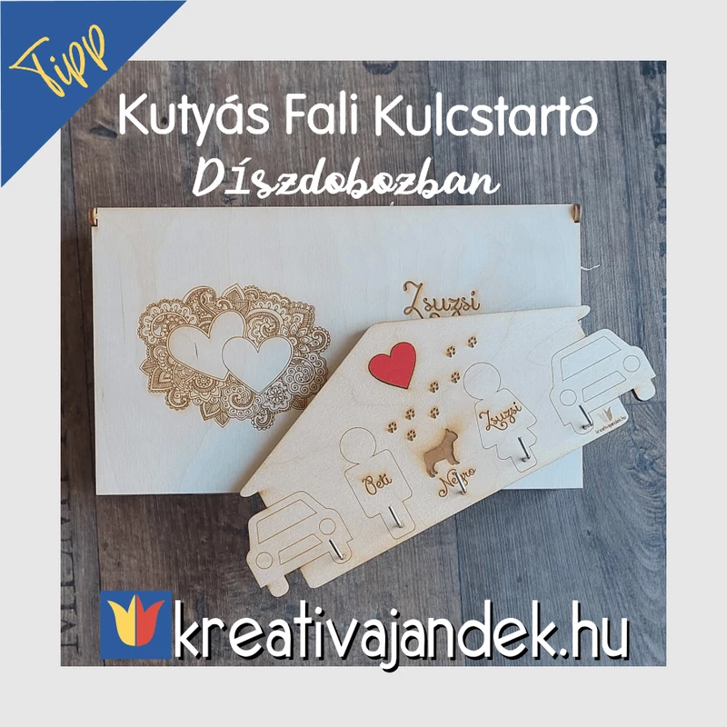Kutyás párnak nászajándék ötlet díszdobozban