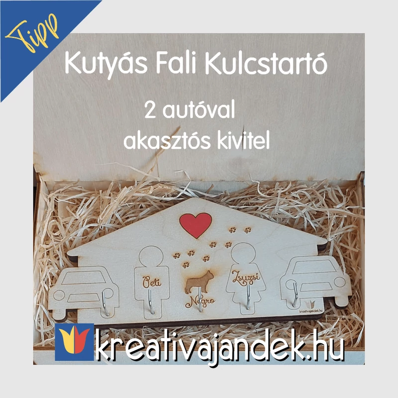 Kutyás fali kulcstartó díszdobozban